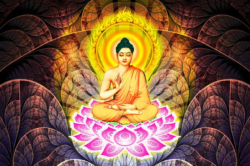 Hình ảnh Phật Thích Ca Mâu Ni thiền định tỏa ra ánh hào quang vàng đẹp nhất