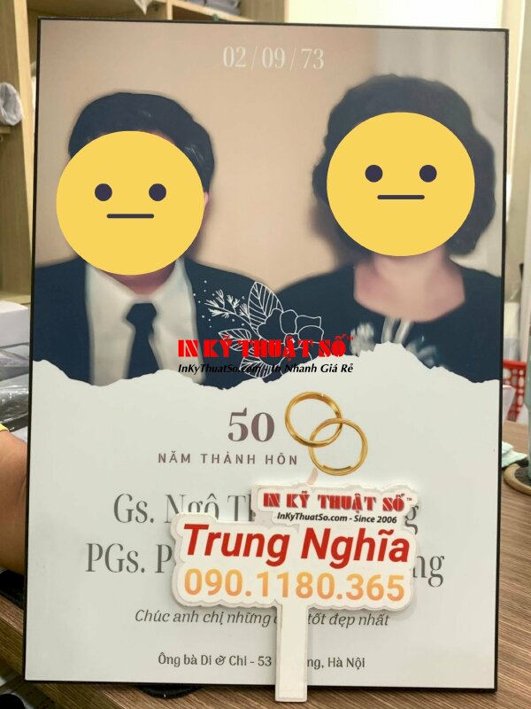 In ảnh kỷ niệm 50 năm thành hôn với chất liệu gỗ Laminate sang trọng cùng công nghệ in phun kỹ thuật số hiện đại