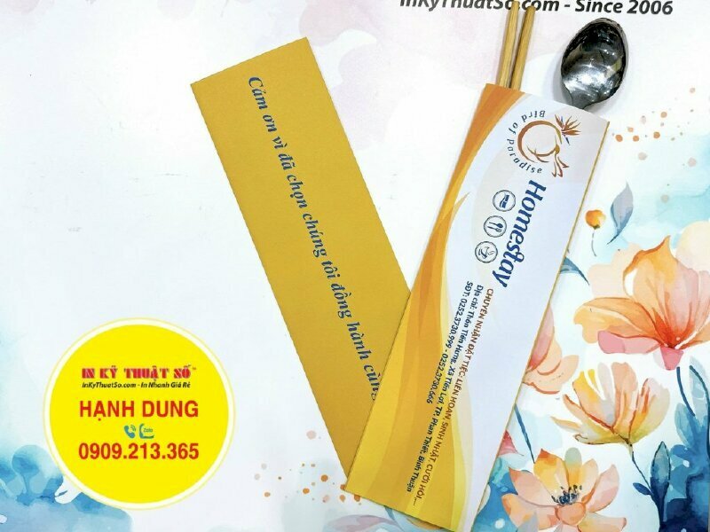 In vỏ bao đũa nhà hàng, in bao đũa Homestay