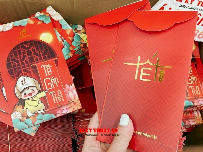 In bao lì xì mọi số lượng, bao lì xì in logo, tên doanh nghiệp, ép kim vàng Gold - In ấn & Gia công tại In Kỹ Thuật Số since 2006