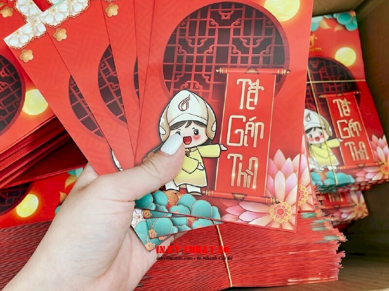 Bao lì xì Tết in hình chibi thiết kế đỏ rực rỡ 