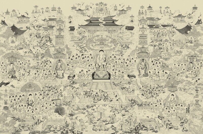 Hình ảnh Hội Thượng Phật Bồ Tát trắng đen được vẻ đẹp, chi tiết.