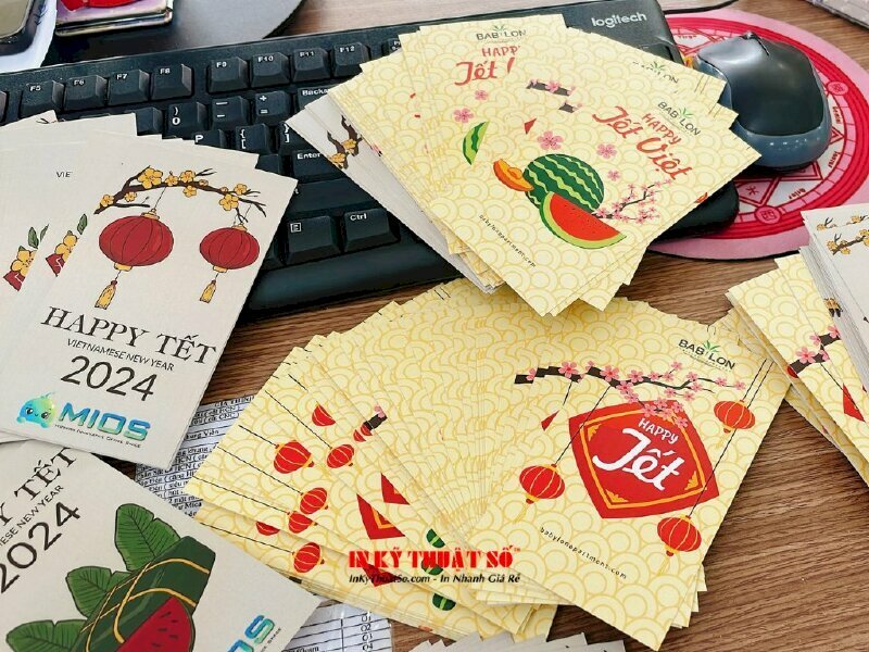 Mẫu thiệp chúc Tết  thiết kế đẹp được in 2 mặt và cán mờ 1 mặt - In ấn & Gia công tại In Kỹ Thuật Số since 2006