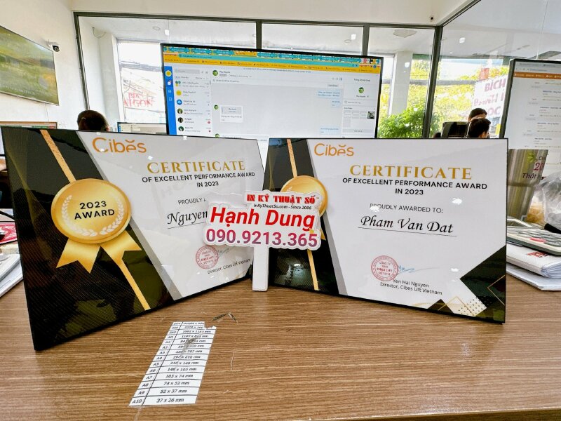 In bằng khen lên gỗ laminate Best Performance Award Certificate - INKTS1133