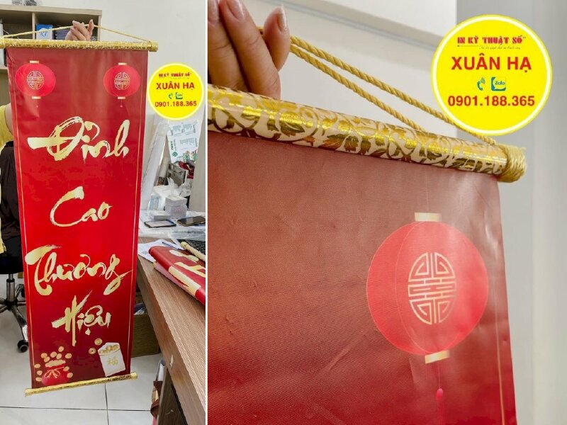 In Silk liễn câu đối Tết Đỉnh Cao Thương Hiệu, Triệu Lời Tri Ân trang trí văn phòng công ty - INKTS1129