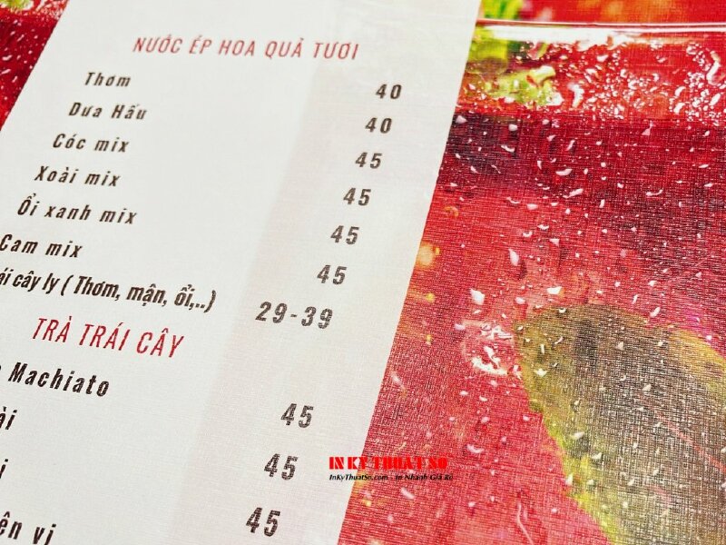 In tờ menu gắn standee mica để bàn khổ A4, A3 quán juice & coffee - INKTS1128