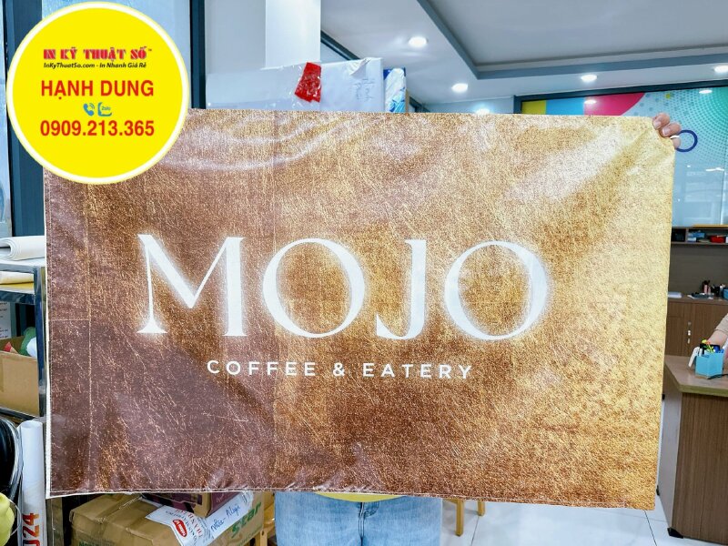 Lá cờ in logo công ty khổ 60x90cm, in lá cờ vải Silk mực dầu bóng, chừa biên xỏ cây - INKTS1079