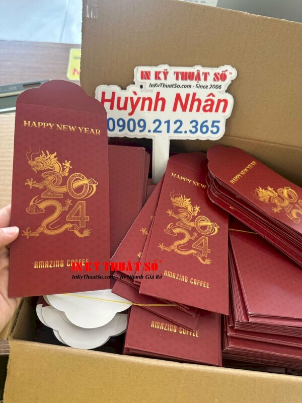 In bao lì xì quán cafe khuôn chuẩn giấy C200gsm, cán mờ, cấn mặt lưng - In ấn & Gia công tại In Kỹ Thuật Số since 2006