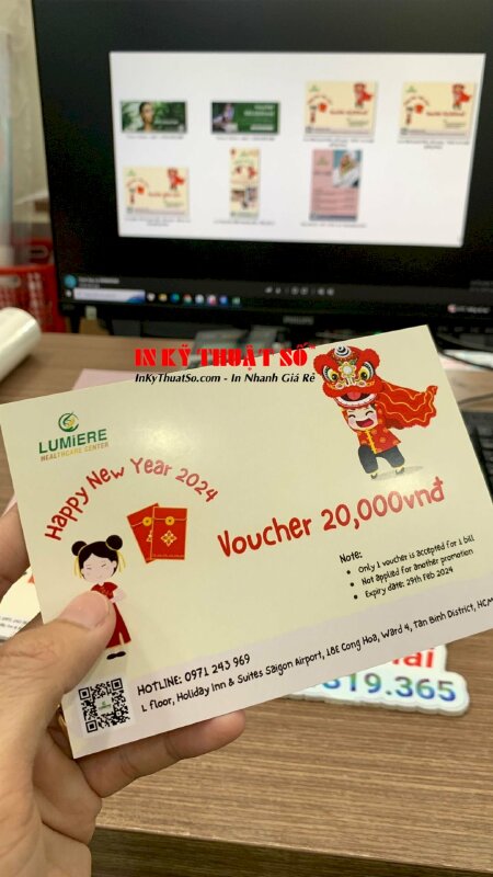 Mẫu voucher trung tâm chăm sóc sức khỏe và sắc đẹp chất liệu giấy C300gsm, in 2 mặt không màng - In ấn & Gia công bởi In Kỹ Thuật Số since 2006