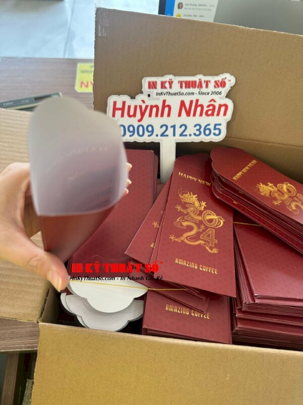 In bao lì xì cho quán coffee, 1000 bao lì xì giấy C200gsm khuôn chuẩn