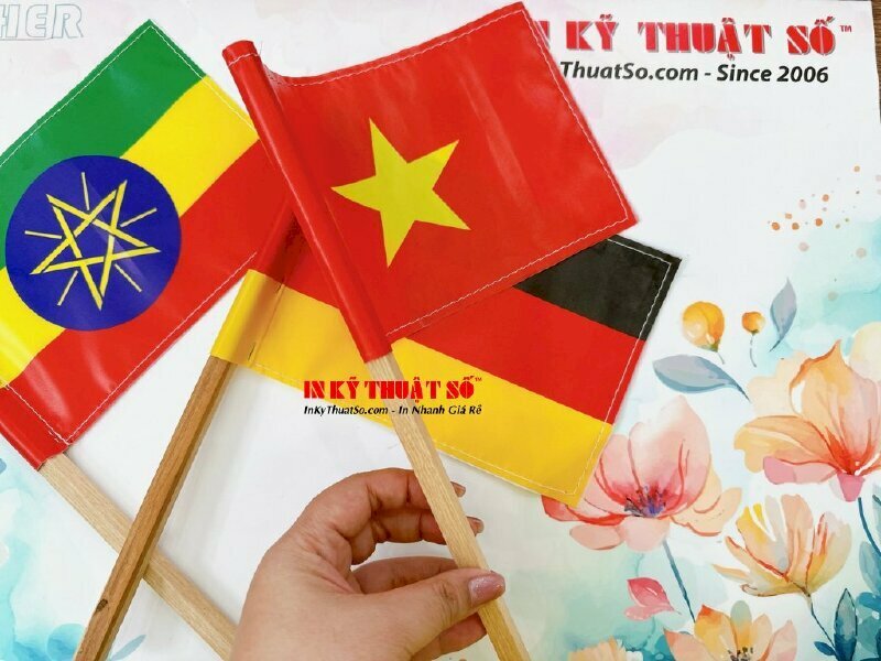 In cờ cầm tay các nước, cờ nhỏ cầm tay, cờ vẫy cầm tay từ vải Silk