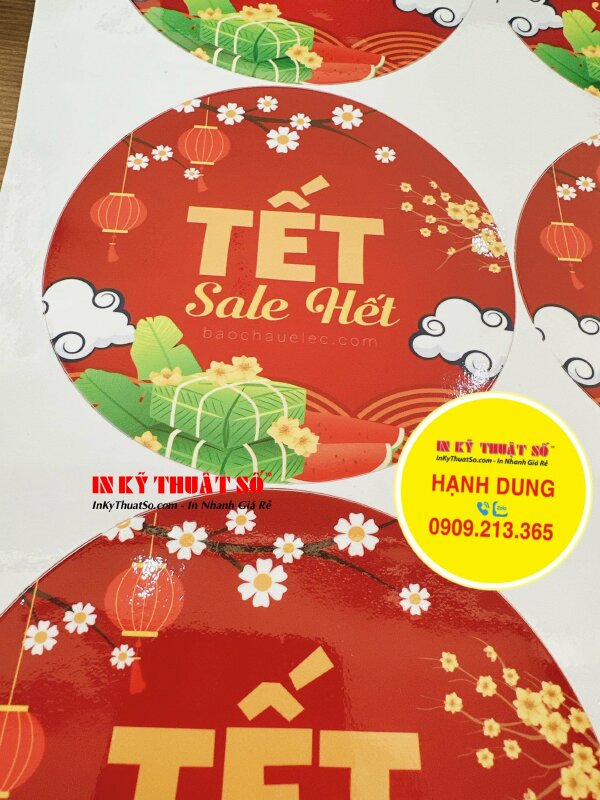 In tem decal sữa đường kinh 12cm cán màng bóng bế theo viền dán sản phẩm quà Tết