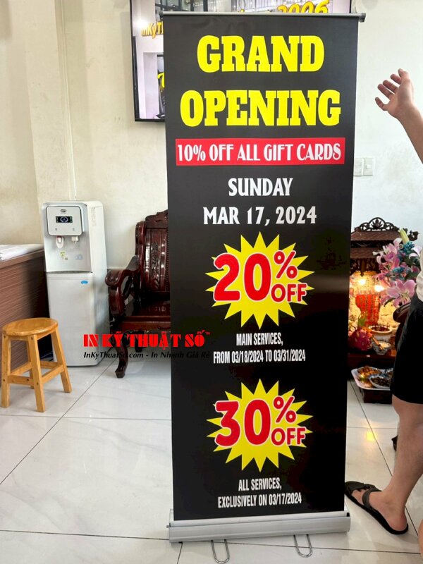 In Poster lấy liền, poster khai trương Grand Opening, poster gắn banner cuốn