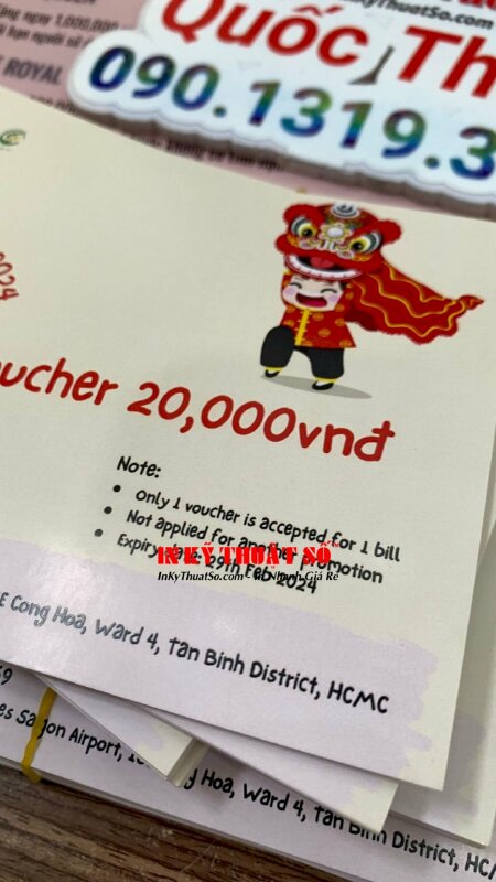 In voucher, phiếu giảm giá, phiếu mua hàng dịch vụ giảm giá theo yêu cầu, in mọi số lượng