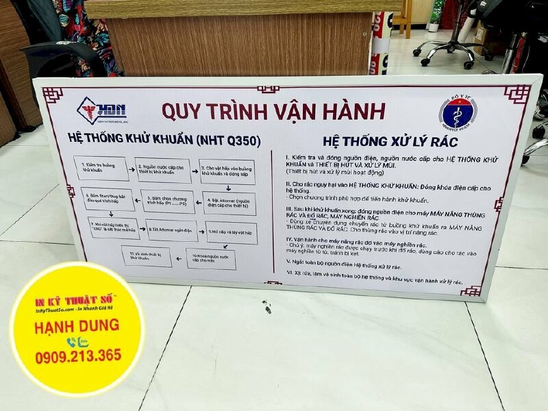 Bảng thông tin Quy trình vận hành Hệ thống xử lý tại công ty, biển bạt khung sắt ốp viền nhôm, gắn móc treo tường - INKTS1147