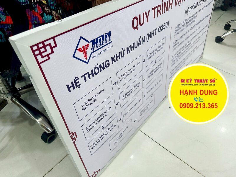 Bảng thông tin Quy trình vận hành Hệ thống xử lý tại công ty, biển bạt khung sắt ốp viền nhôm, gắn móc treo tường - INKTS1147