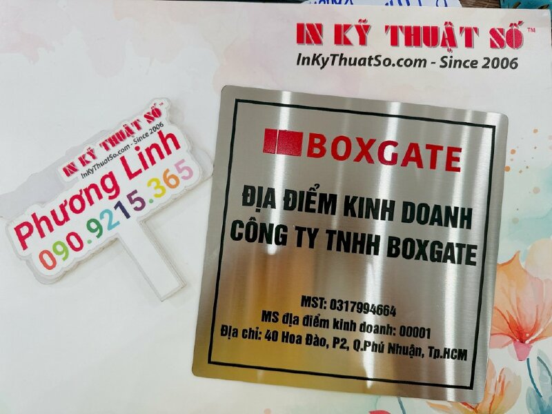 In biển hiệu inox địa điểm kinh doanh công ty, bảng hiệu inox hình vuông - INKTS1206