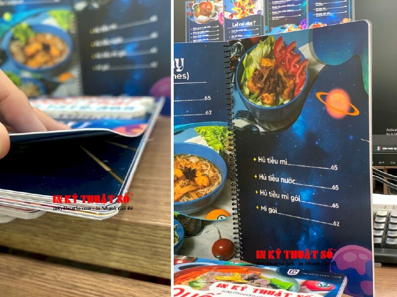 In menu quán Billiards, menu nhựa chống nước, khổ A4 đứng, gáy lò xo dễ dàng lật mở từng trang - INKTS1161