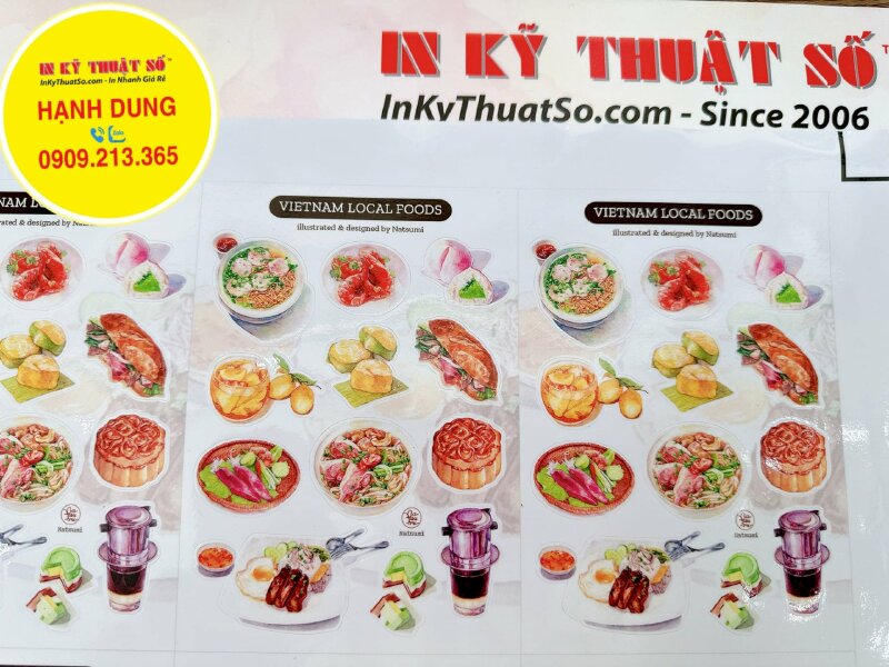 In Sticker món ăn Vietnam Local Foods từ tranh vẽ tay màu nước, nhãn dán Decal sữa mực dầu cán bóng - INKTS1195