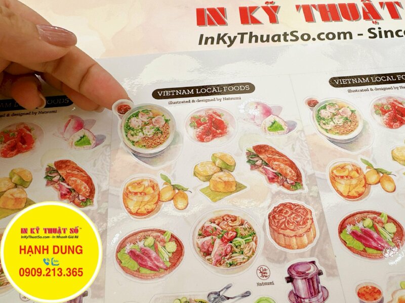 In Sticker món ăn Vietnam Local Foods từ tranh vẽ tay màu nước, nhãn dán Decal sữa mực dầu cán bóng - INKTS1195