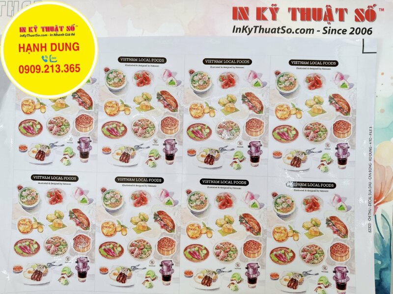 In Sticker món ăn Vietnam Local Foods từ tranh vẽ tay màu nước, nhãn dán Decal sữa mực dầu cán bóng - INKTS1195