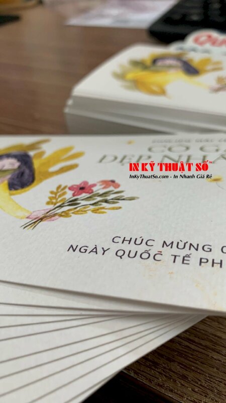 In thiệp 8 3 giấy mỹ thuật Vân Mây, thiệp in hoa lá, làm thiệp bằng tranh in hoa lá