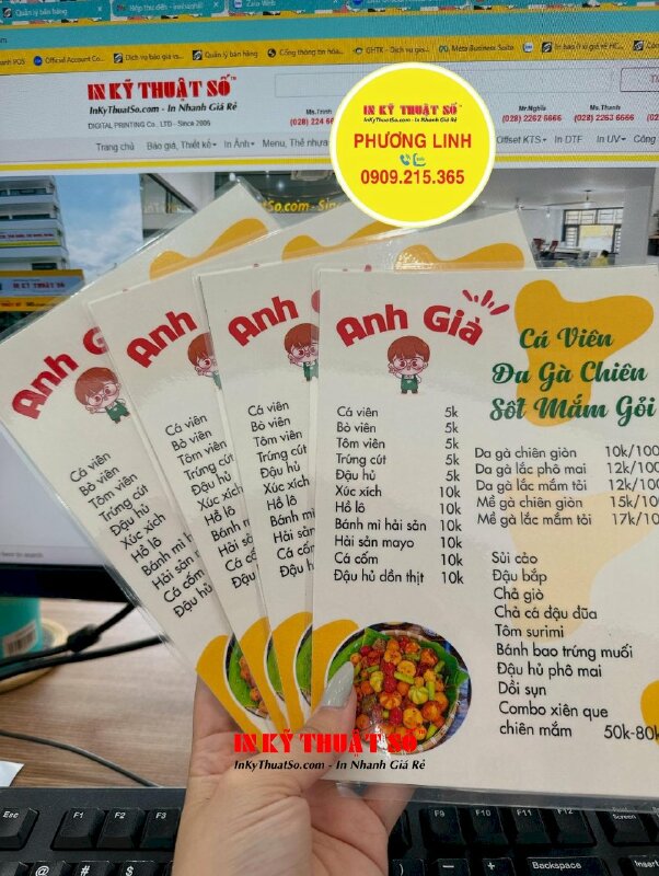 In menu cho quán ăn vặt dạng tấm cầm tay khổ A5 ép plastic - INKTS1426