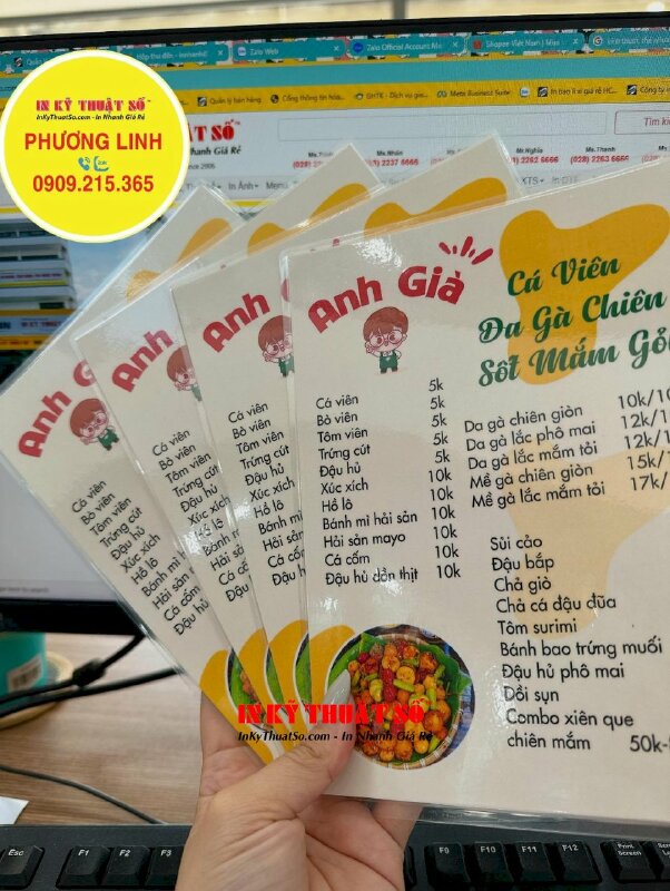 In menu cho quán ăn vặt dạng tấm cầm tay khổ A5 ép plastic - INKTS1426