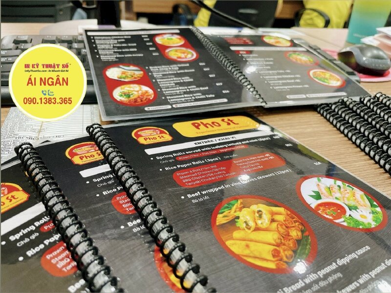 In menu quán phở, menu ép plastic gáy lò xo quán ăn Việt, hàng gửi đi Melbourne Úc từ TPHCM - INKTS1300
