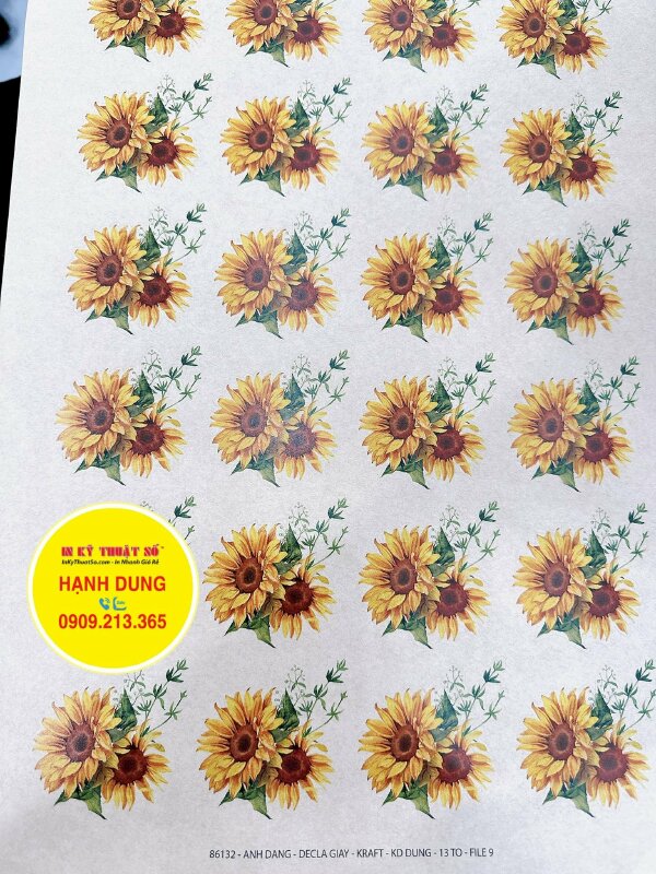 In nhãn Sticker Decal giấy Kraft nâu hình bó hoa hướng dương - INKTS1390
