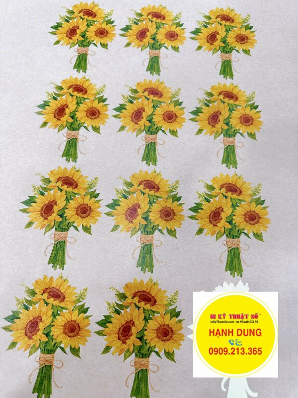 In nhãn Sticker Decal giấy Kraft nâu hình bó hoa hướng dương - INKTS1390