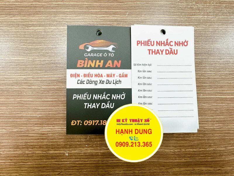 In phiếu nhắc nhở thay dầu cho garage ô tô - INKTS1238