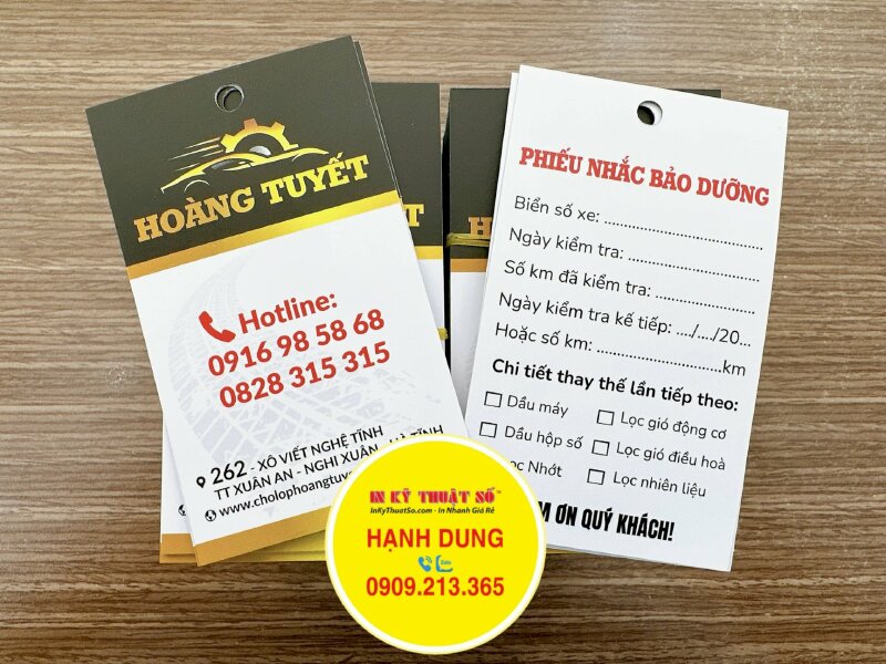 In thẻ nhắc bảo dưỡng ôtô cho gara, hàng gửi về Hà Tĩnh từ TPHCM - INKTS1315