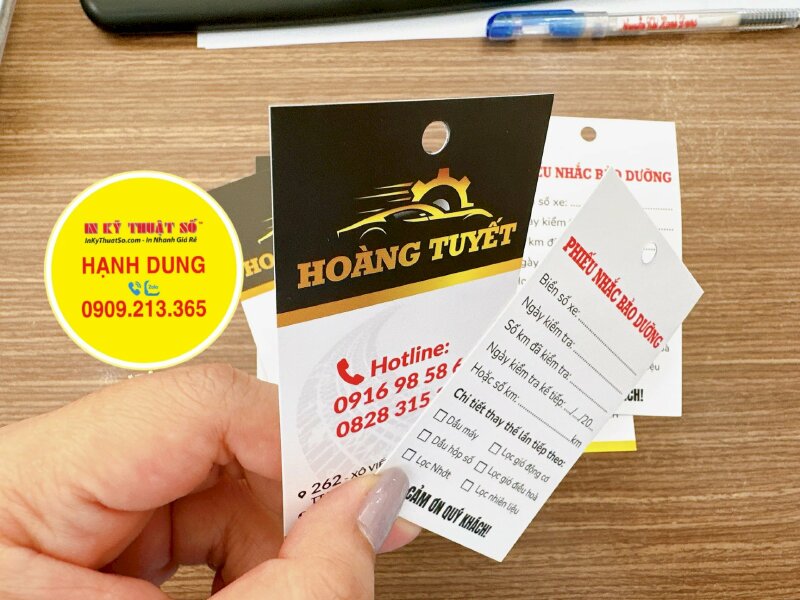 In thẻ nhắc bảo dưỡng ôtô cho gara, hàng gửi về Hà Tĩnh từ TPHCM - INKTS1315