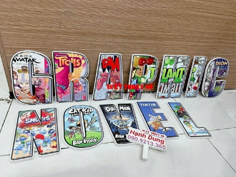 Cắt chữ Formex làm mô hình chữ nổi Graphic Novel in ảnh loạt nhân vật phim hoạt hình nổi tiếng
