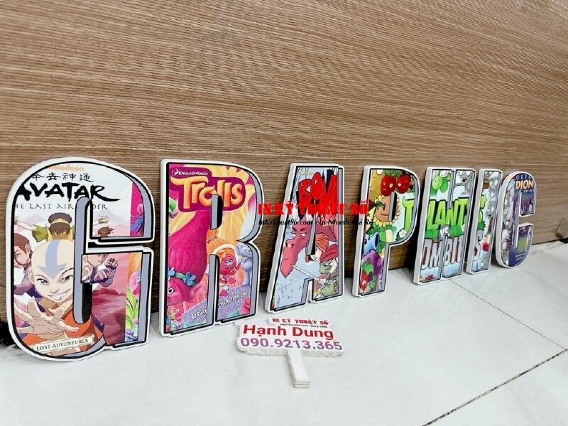 Làm mô hình chữ nổi Graphic Novel PP cán formex 10li, cán màng mờ, cắt CNC theo hình