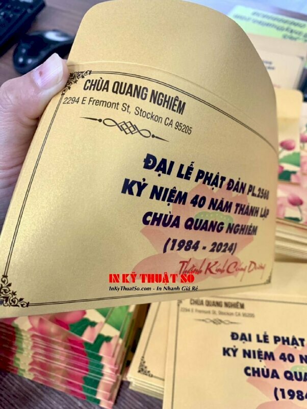 In bao thư Phật Đản giấy Art mỹ thuật nhũ Starlite - Golf 200gsm