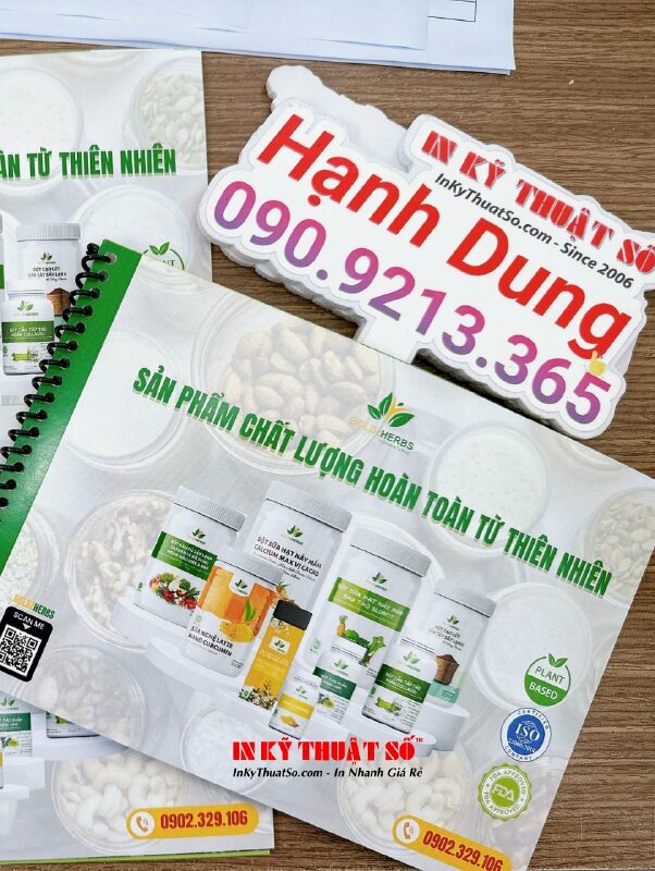 In Catalogue A5 ngang giới thiệu nhãn hàng thực phẩm thuần thực vật, sử dụng tại gian hàng hội chợ triển lãm- INKTS1484