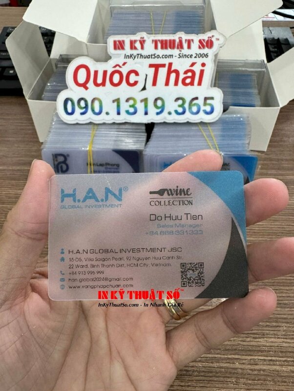 In name card nhựa trong ép mờ sần chức danh Sale Manager Trưởng phòng kinh doanh - INKTS1501