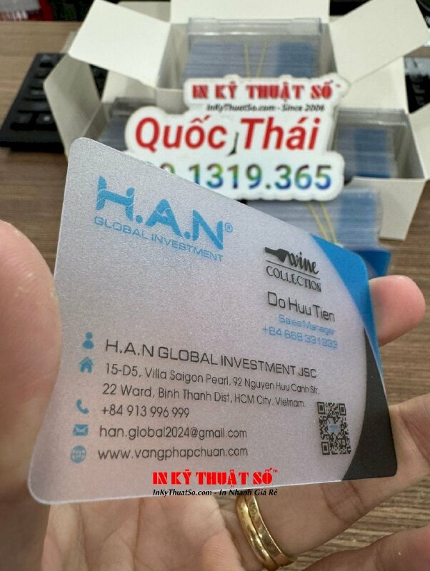 In name card nhựa trong ép mờ sần chức danh Sale Manager Trưởng phòng kinh doanh - INKTS1501