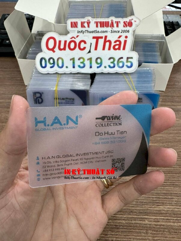 In name card nhựa trong ép mờ sần chức danh Sale Manager Trưởng phòng kinh doanh - INKTS1501