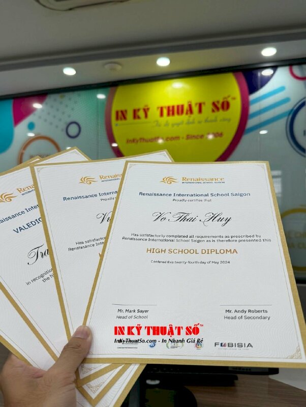 In nhanh giấy khen Certificate High school diploma Bằng tốt nghiệp trung học trường quốc tế - INKTS1502