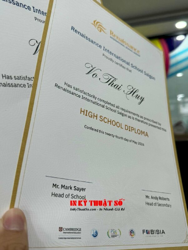 In nhanh giấy khen Certificate High school diploma Bằng tốt nghiệp trung học trường quốc tế - INKTS1502