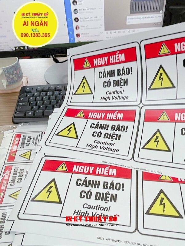 In tem cảnh báo có điện High Voltage, tem Decal sữa cảnh báo Nguy hiểm điện giật - INKTS1436