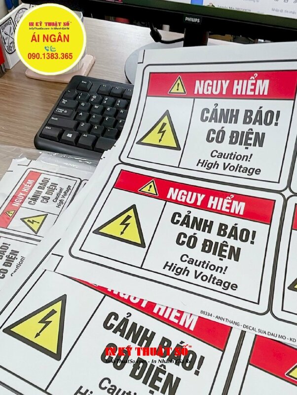 In tem cảnh báo có điện High Voltage, tem Decal sữa cảnh báo Nguy hiểm điện giật - INKTS1436