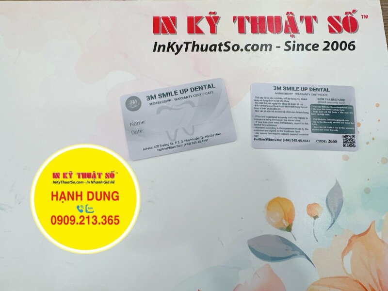 In thẻ bảo hành răng sứ nha khoa thẻ Membership - Warranty Certificate Dental - INKTS1449