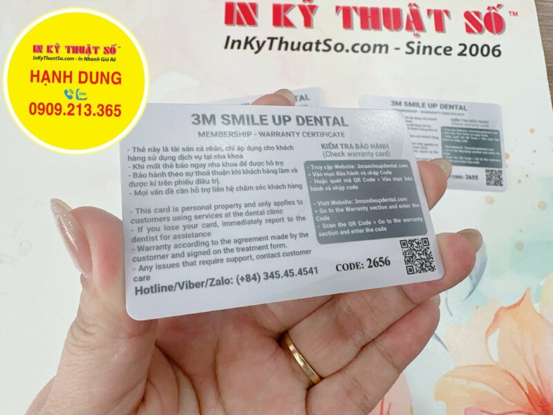 In thẻ bảo hành răng sứ nha khoa thẻ Membership - Warranty Certificate Dental - INKTS1449