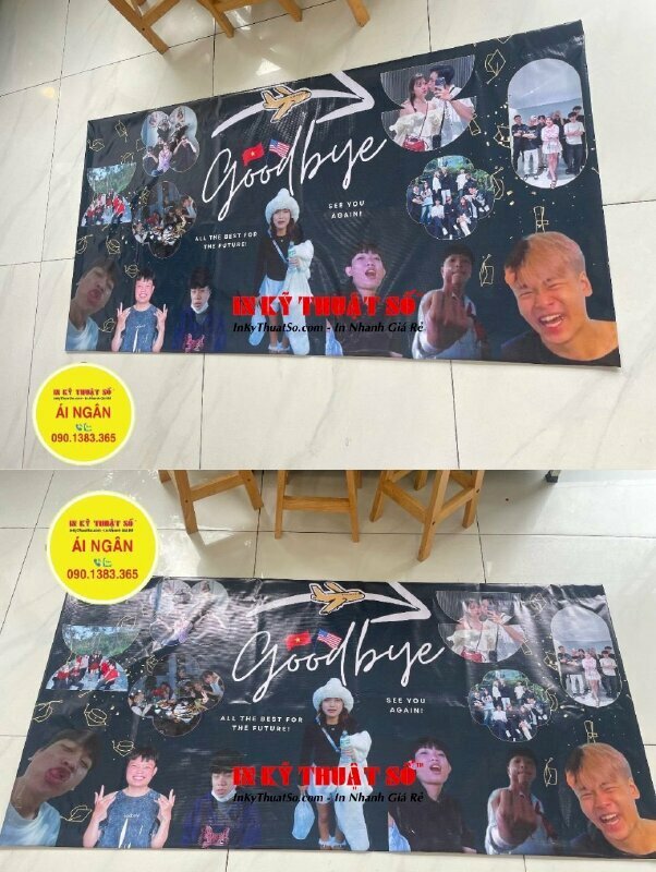 In banner cầm tay giá rẻ đưa đón, tiễn người thân, bạn bè tại sân bay, banner hiflex đóng khoen 4 góc