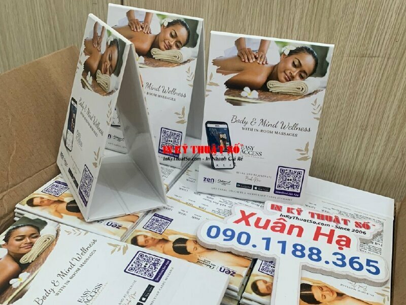 In Tent card giấy với đế bồi carton, bồi 2 mặt, dán thành hình chữ A - In ấn & Gia công tại In Kỹ Thuật Số