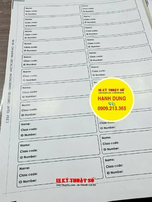 In nhãn vở họ sinh chất liệu decal giấy bế bo góc còn viền đen